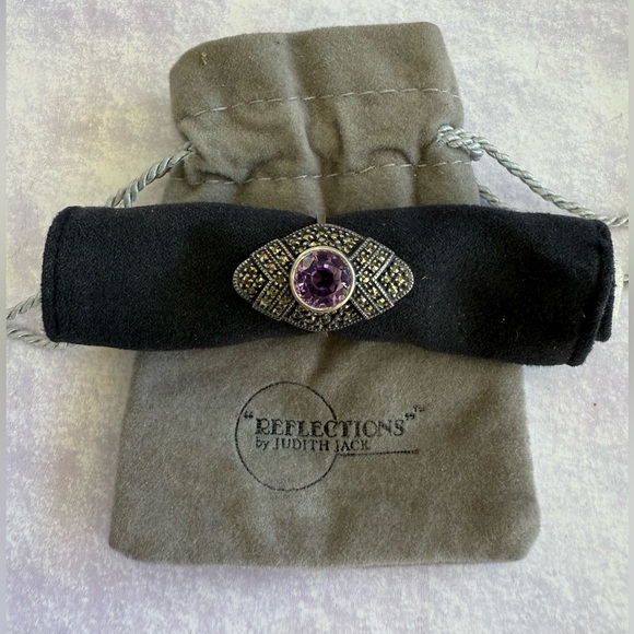 Judith Jack Silver Marcasite Ring with Amethyst Accent - Picture 1 of 8